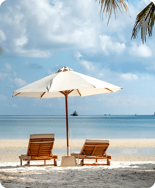 Paradise Destination beach resort with umbrella