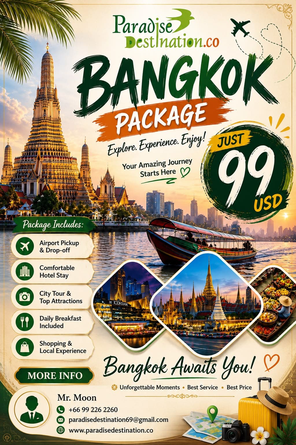 THAILAND HOLIDAY PACKAGE BANGKOK – ONLY USD 99! ✈️🇹🇭